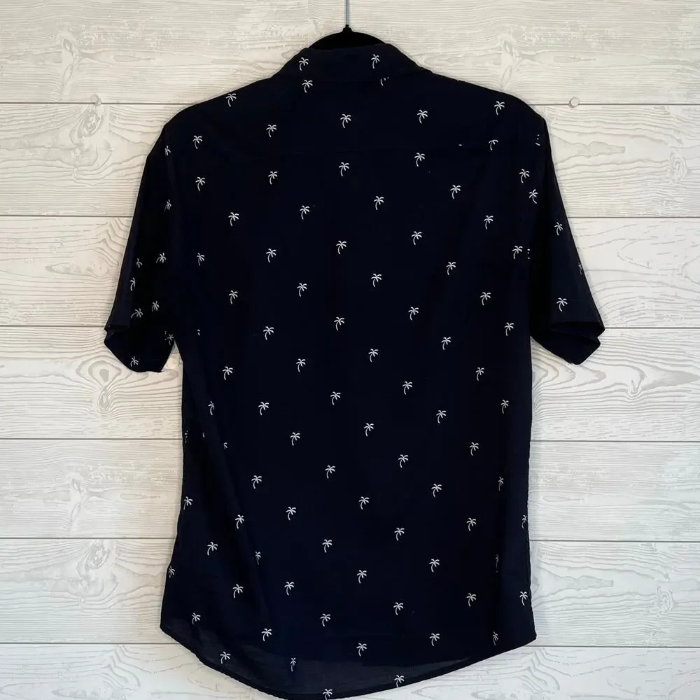 Men's H&M navy /palm tree print casual button front shirt Size XS